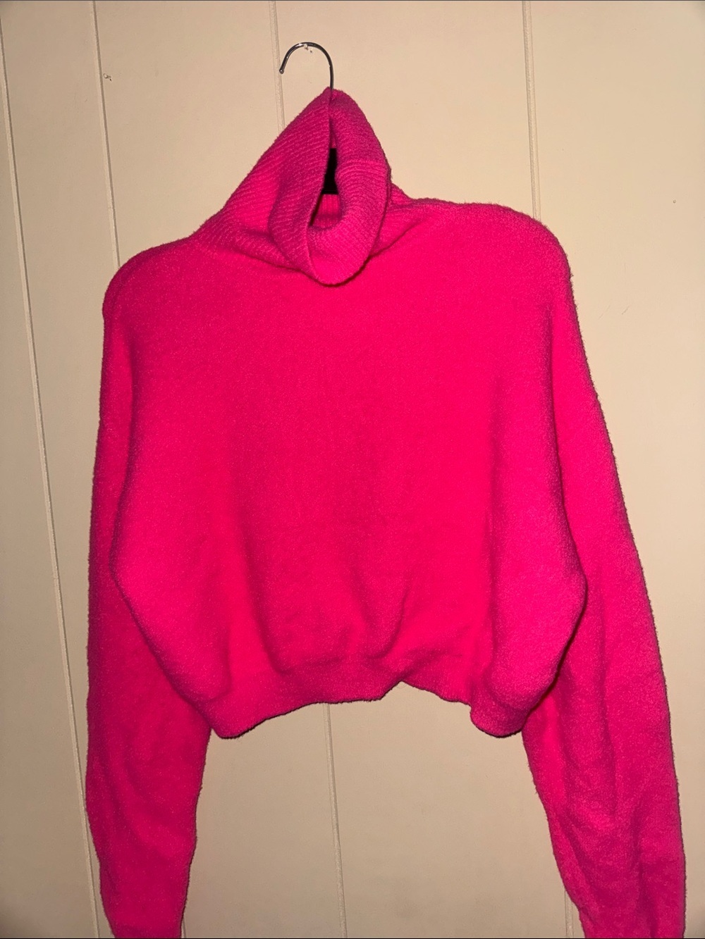 Zara Bright Pink Cropped Turtleneck Sweater
